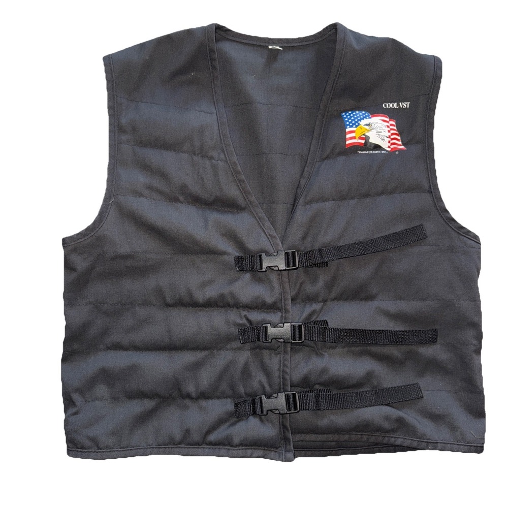 Party Animal Cool Cooling Vest Adult Men's Size Medium Black Biker Eagle Flag